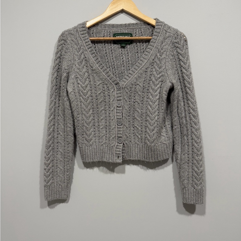 American Eagle Outfitters Gray Cable Knit Cardigan